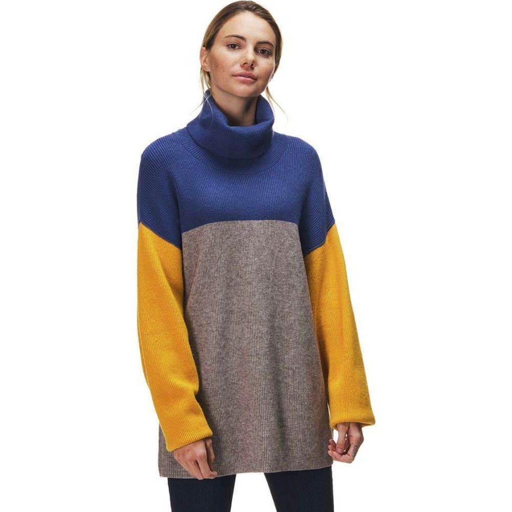 Free People Slouchy Oversized Color Block Sweater Yellow Blue Gray Large